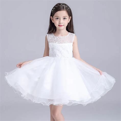 White Flower Girl Dresses Children Round Neck Sleeveless Formal ...