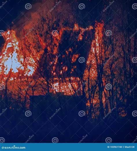 Burning House in the Still of Night Stock Photo - Image of flammable ...