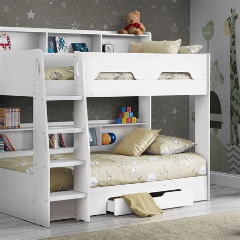 Orion Bunk Bed, White in 2020 | White bunk beds, Wooden bunk beds, Bunk beds with storage