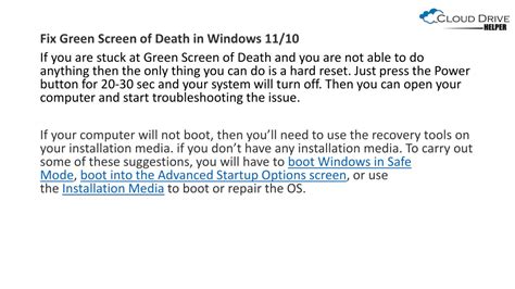 PPT - Way to Fix Green Screen of Death on Windows PowerPoint Presentation - ID:12003357