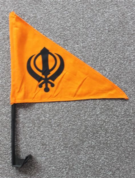 An orange flag with the Khalsa Khanda symbol • MyLearning