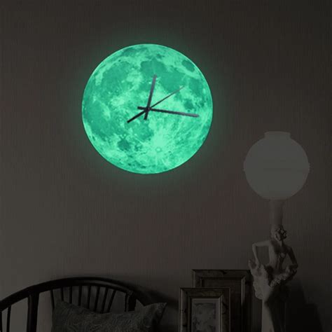 Funlife Glow in the Dark Moon Wall Clock,Romantic Luminous Moon Home ...