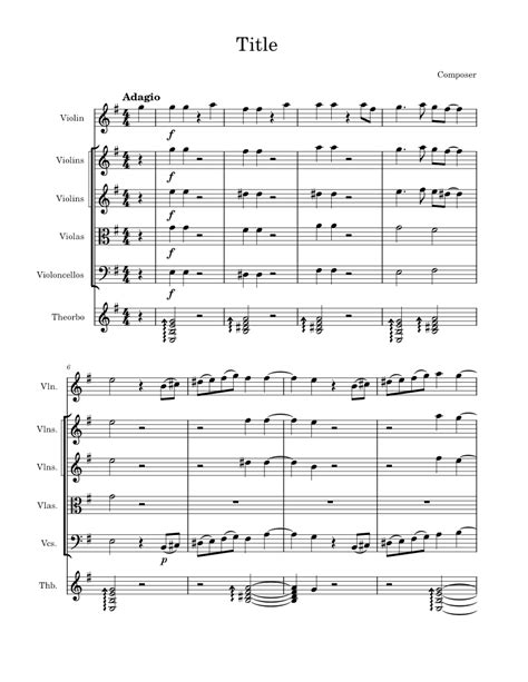 Adagio Concerto with Theorbo Sheet music for Violin, Strings group, Theorbo (Mixed Ensemble ...