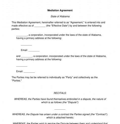 Mediation Agreement - Sample, Template - Word & PDF