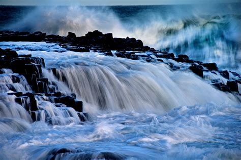 nature, Rock, Rock Formation, Water, Giants Causeway, Ireland, Sea, Waves, Long Exposure ...