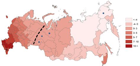 Map of average temperature (1995-2009) in Russia’s regions a , C | Download Scientific Diagram