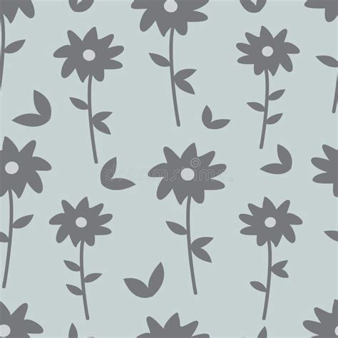 Vector Gray and Blue Floral Seamless Pattern Background. Stock Vector ...