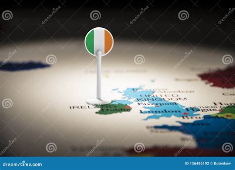 Ireland Marked with a Flag on the Map Stock Photo - Image of land, card ...