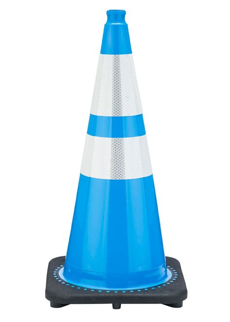 28" Sky Blue Traffic Cone Black Base, 7lbs w/6"&4" 3M Collar