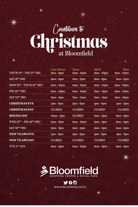 Festive Opening Hours - Bloomfield Shopping Centre