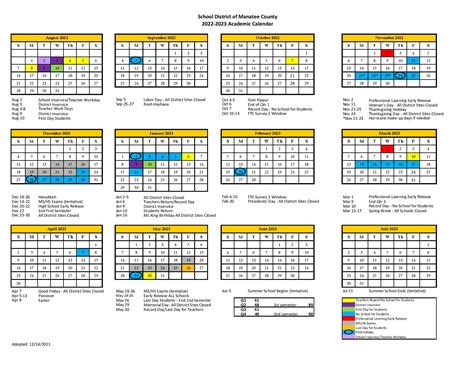 Manatee County School District Calendar 2022-2023