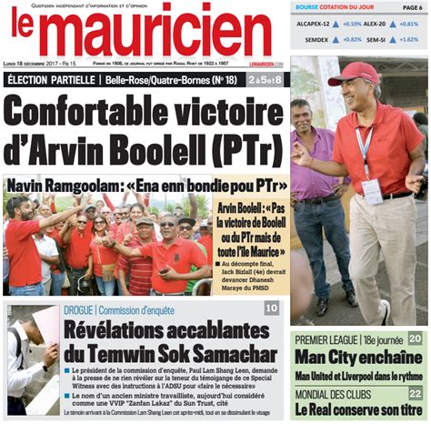 Le Mauricien du 18 décembre 2017 - Le Mauricien