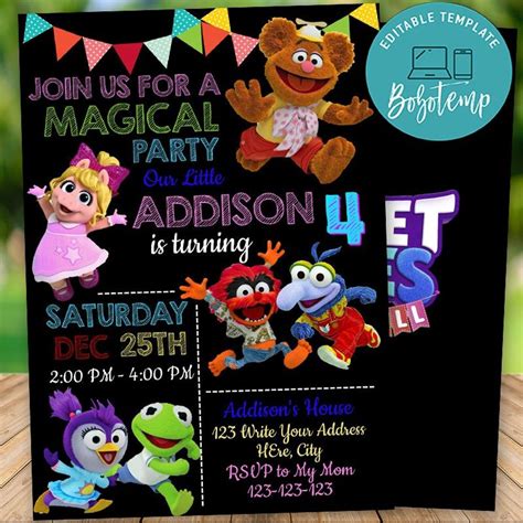 Editable Muppet Babies Birthday Invitation Instant Download | Bobotemp