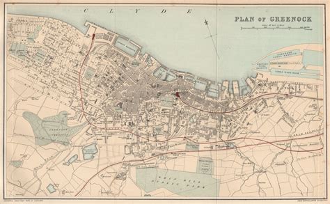 GREENOCK. Antique town plan. Scotland. BARTHOLOMEW 1885 old map chart | eBay