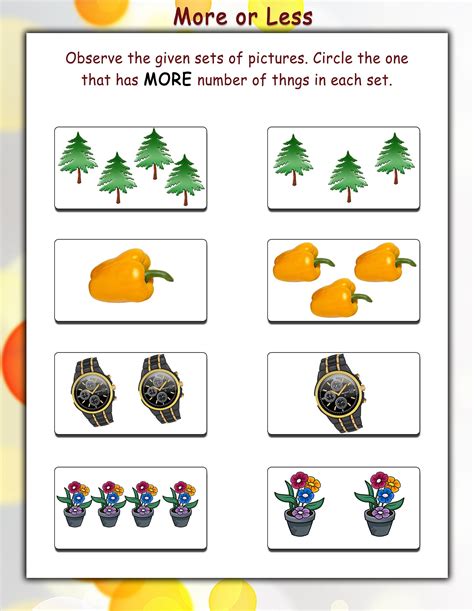 Kindergarten More Or Less Worksheets | Kindergarten worksheets ...