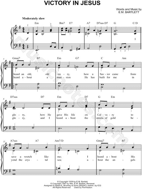 Eugene Bartlett "Victory in Jesus" Sheet Music (Easy Piano) in G Major (transposable) - Download ...