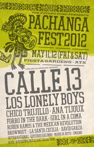 an advertisement for the pachanga festival in may 2012, with text on it