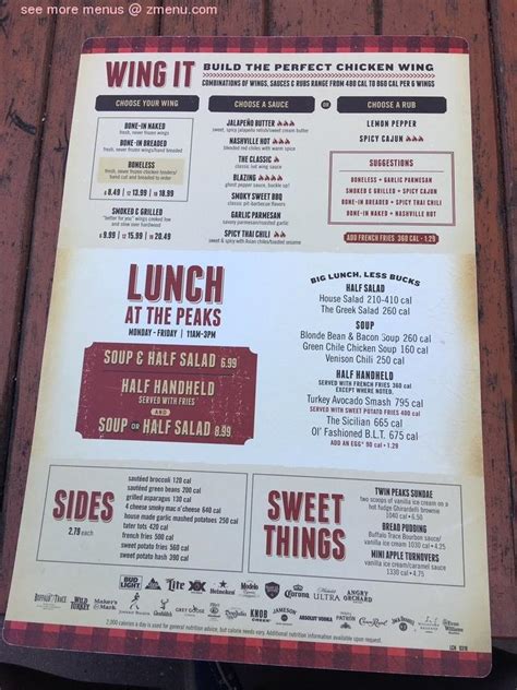 Menu at Twin Peaks Restaurant, Knoxville