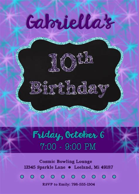 10th Birthday Invitation Glitter Purple & Teal - Etsy UK