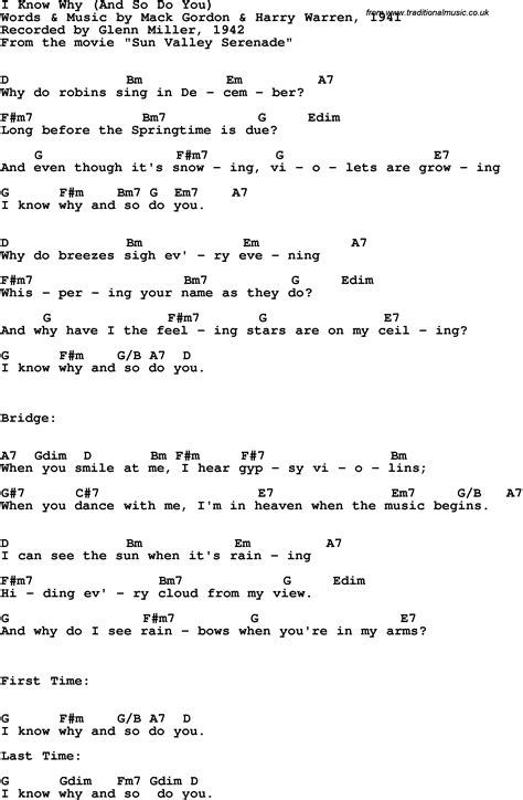 Song lyrics with guitar chords for I Know Why (And So Do You) - Glenn ...