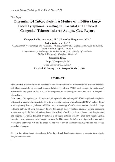 (PDF) Disseminated Tuberculosis in a Mother with Diffuse Large B-cell Lymphoma resulting in ...