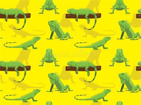 Green Iguana Cartoon Yellow Background Seamless Wallpaper Stock Vector - Illustration of fauna ...