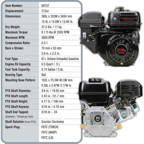 6.5 HP (212cc) OHV Horizontal Shaft Gas Engine EPA/CARB