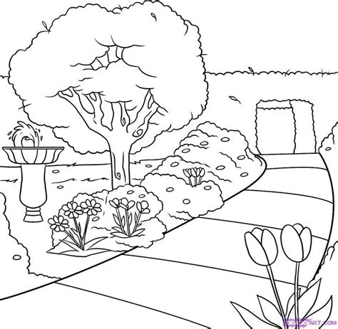how to draw a garden step 6 | Flower garden drawing, Nature drawing, Garden drawing