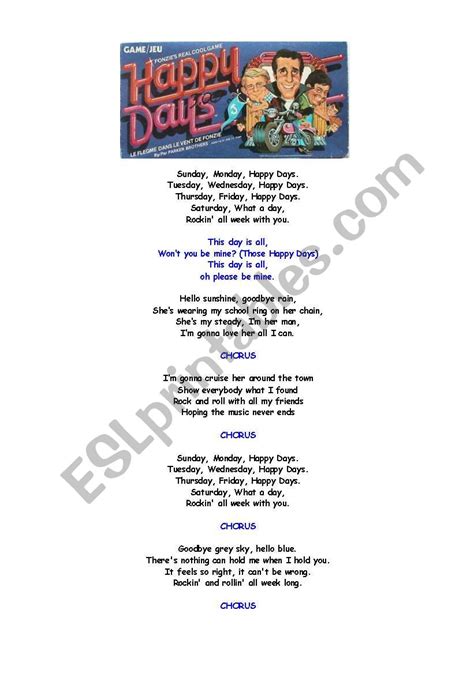 English worksheets: Happy Days Theme Song