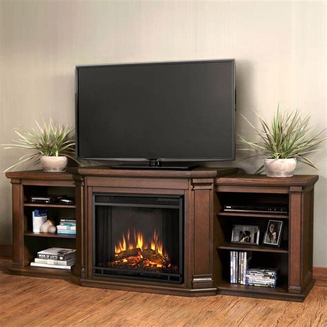 Real Flame Valmont 76 in. Media Console Electric Fireplace in Chestnut Oak-7930E-CO - The Home Depot