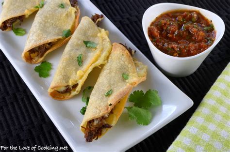 Baked Mini Shredded Beef & Cheese Tacos | For the Love of Cooking