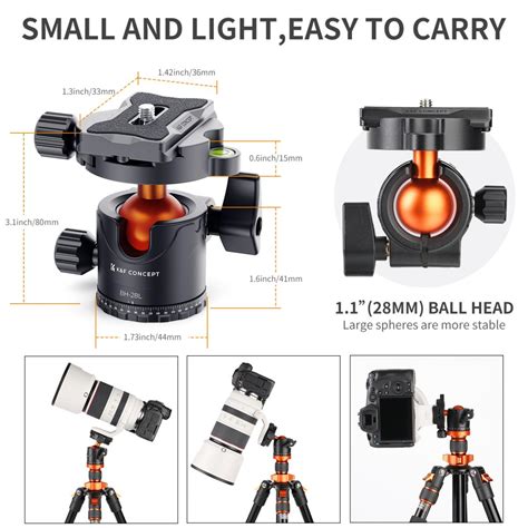 Low-Profile Tripod Ball Head, K&F Concept 28mm 360° Rotating Panoramic ...