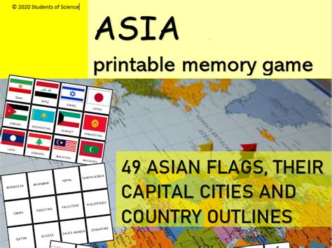 ASIA MEMORY GAME | Flags, Capital Cities and Outlines | Teaching Resources