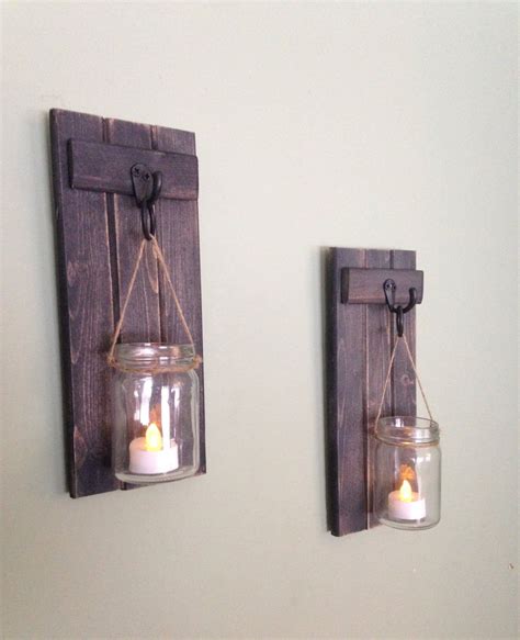 Wooden Candle Holder Rustic Wall Sconce Mason Jar Candle | Etsy ...