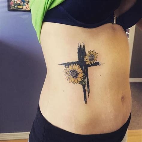 cross with sunflowers tattoo - socialchord