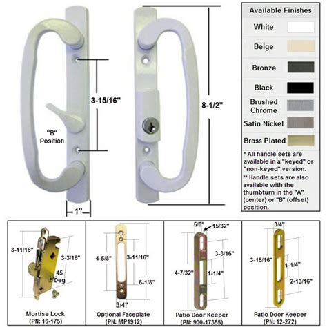 Sliding Glass Patio Door Handle Kit with Mortise Lock and Keepers, B-Position, Latch Lever is ...