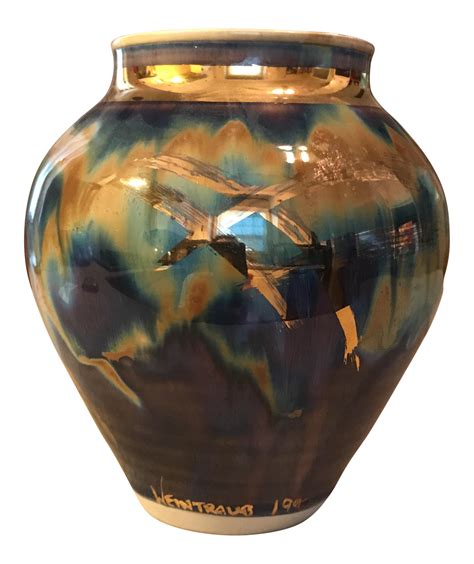 Gold Glazed Pottery Vase | Chairish