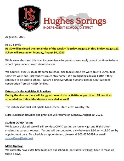 Hughes Springs ISD on Twitter: " ️ ️ATTENTION FAMILIES ️ ️…