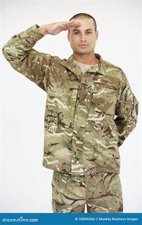 Studio Portrait of Soldier Wearing Uniform and Saluting Stock Photo - Image of occupation ...