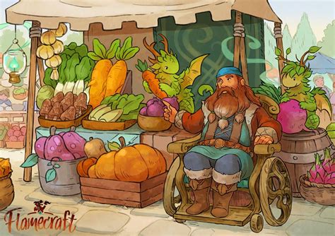 Flamecraft Vegetable Stall by sandara on DeviantArt | Concept art characters, Dragon art, Cute art