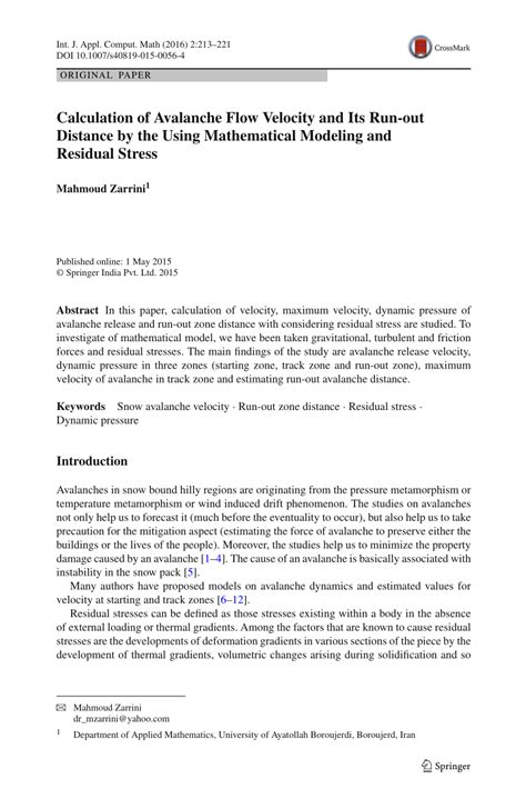 (PDF) Calculation of Avalanche Flow Velocity and Its Run-out Distance ...