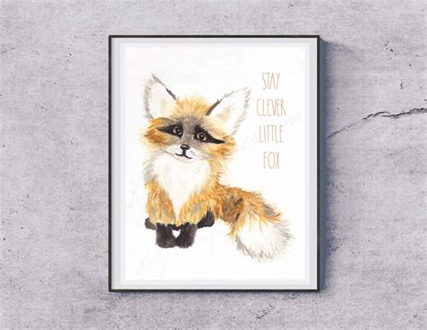 Clever Fox Watercolor Gouache with Clever Fox Quote Digital | Etsy