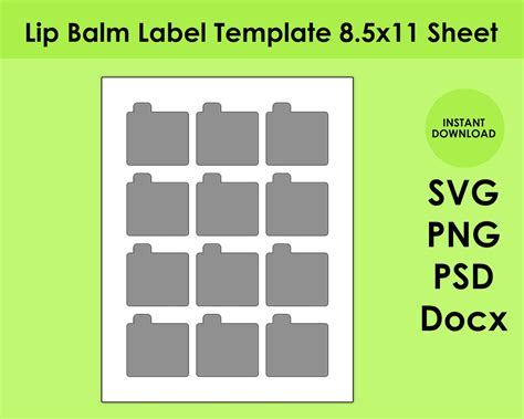 Lip Balm Label Template 8.5x11 Sheet SVG PNG PSD and DOCx | Etsy