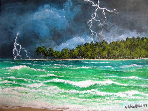 Tropical Lightning Storm Across the Ocean Painting by Amy Scholten - Fine Art America