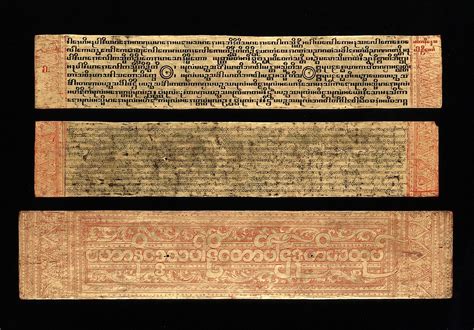 Burmese-Pali manuscript copy of the Buddhist text Mahaniddesa, showing three different types of ...