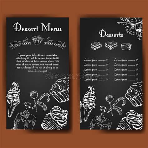 Photo about Template for dessert menu with sweet tasty cakes. Hand drawn design for poster ...