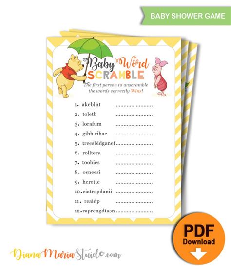 Printable Winnie the Pooh Game Baby Shower Baby Word Scramble - Etsy