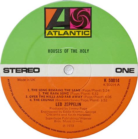 Led Zeppelin "Houses Of The Holy" Atlantic Records K50014 | Houses of the holy, Led zeppelin ...