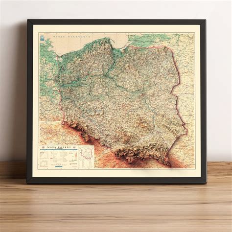 Poland Map Poland Relief Map Poland Vintage Map Poland Art Poland Wall ...