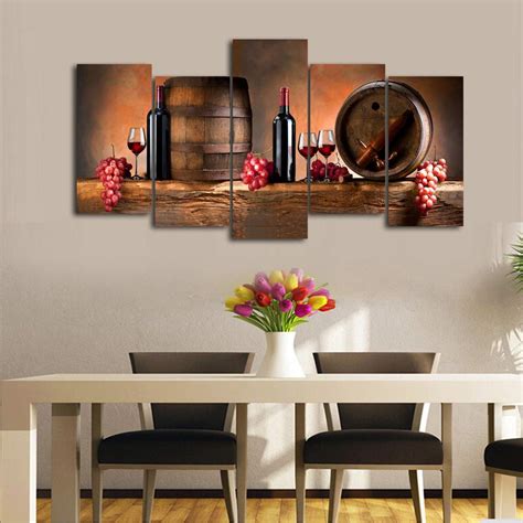 Buy Cao Gen Decor Art-K60527 5 panels Wall Art Fruit Grape Red Wine Glass Painting on Canvas ...